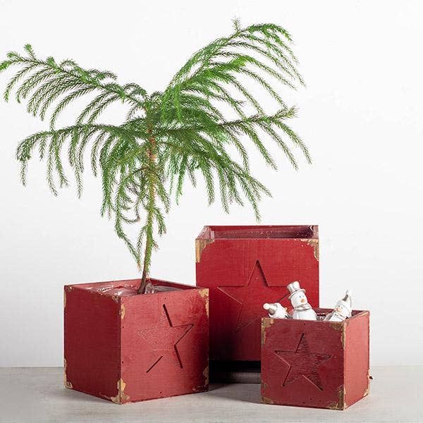 Square Wooden Planters, Set of 3