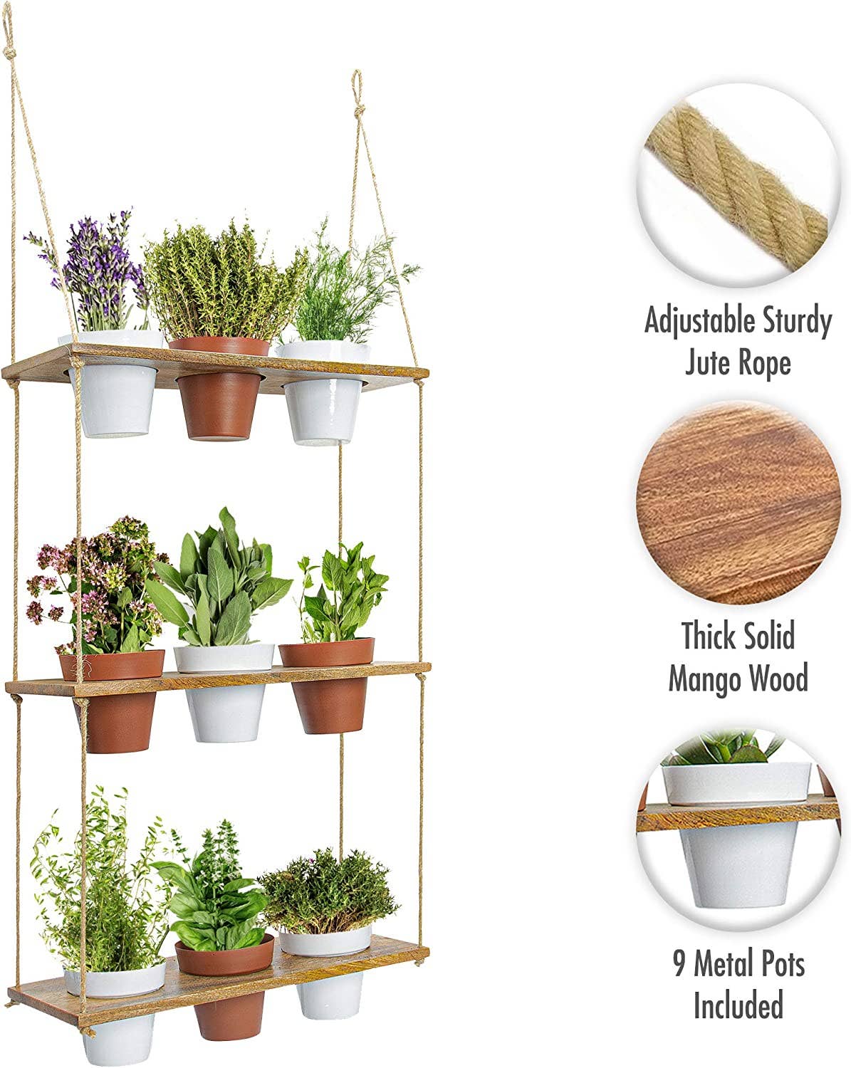 Wall Hanging Herb Planters, 3 Tiered Vertical Planter Shelf