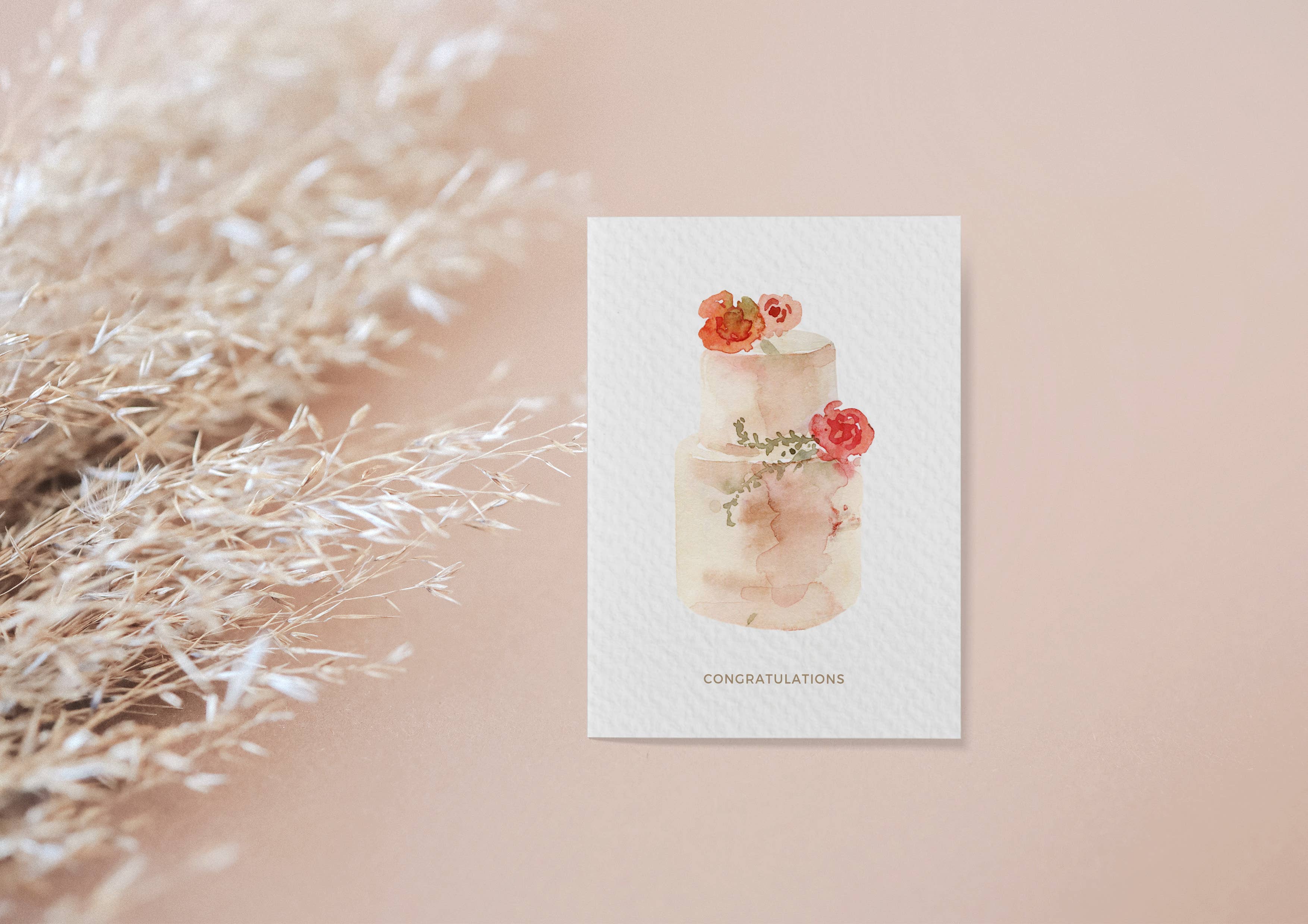 Congratulations Peach Wedding Card - Includes Kraft Envelope: Rounded